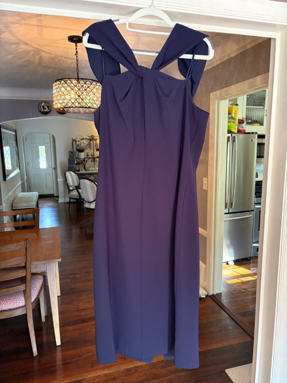 NWT Lauren Ralph Lauren Navy Blue Knotted Neckline Midi Dress. Size 16